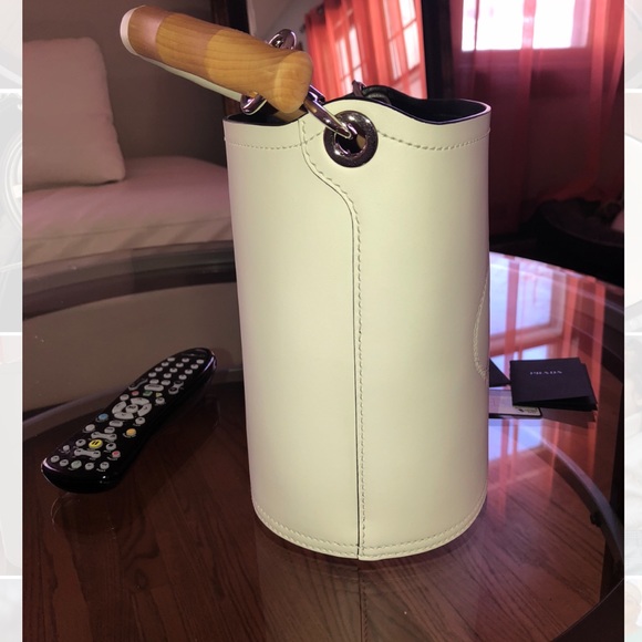 PRADA - White Leather Tambour Bucket Bag - $2,400 - Picture 3 of 9